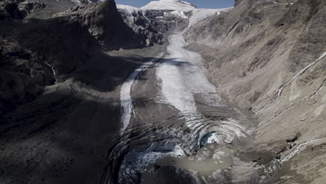 Drone-shot-revealing-Austrian-longest-and-fastest-melting-glacier-Pasterze-at-the-foot-of-the-Grossglockner-Mountain-due-to-global-warming