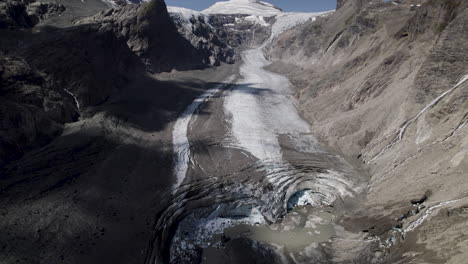 fotografía de un avión no tripulado que revela el glaciar austriaco más largo y más rápido de derretimiento pasterze al pie de la montaña grossglockner debido al calentamiento global