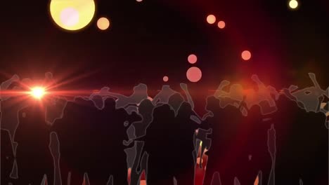 Animation-of-people-silhouettes-dancing-with-glowing-spots-of-light