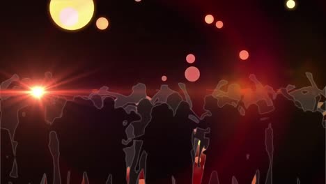 animación de siluetas de personas bailando con puntos brillantes de luz