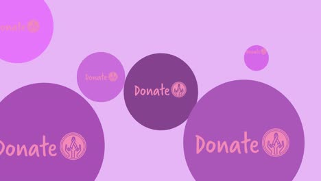 animación de logotipo de cinta rosa múltiple y texto de donación que aparece en fondo púrpura
