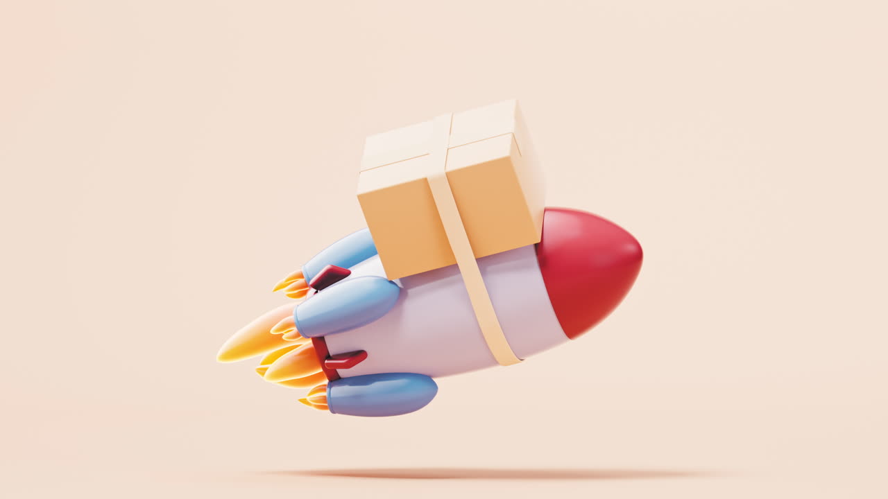 animación de bucle de logística y cohete, renderización en 3d.