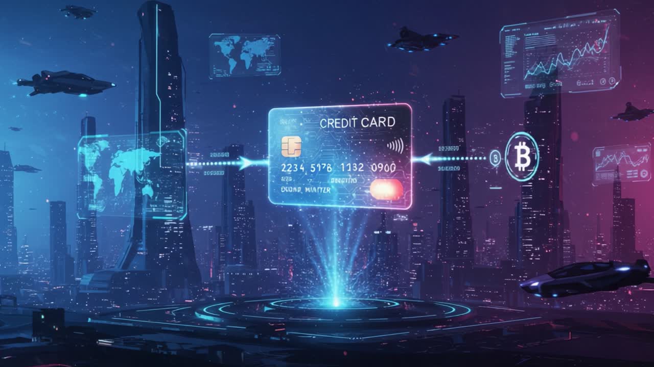 A Futuristic Digital Landscape Showcasing the Intersection of Finance and Technology with Virtual Transactions and Innovative Cryptocurrency Integration