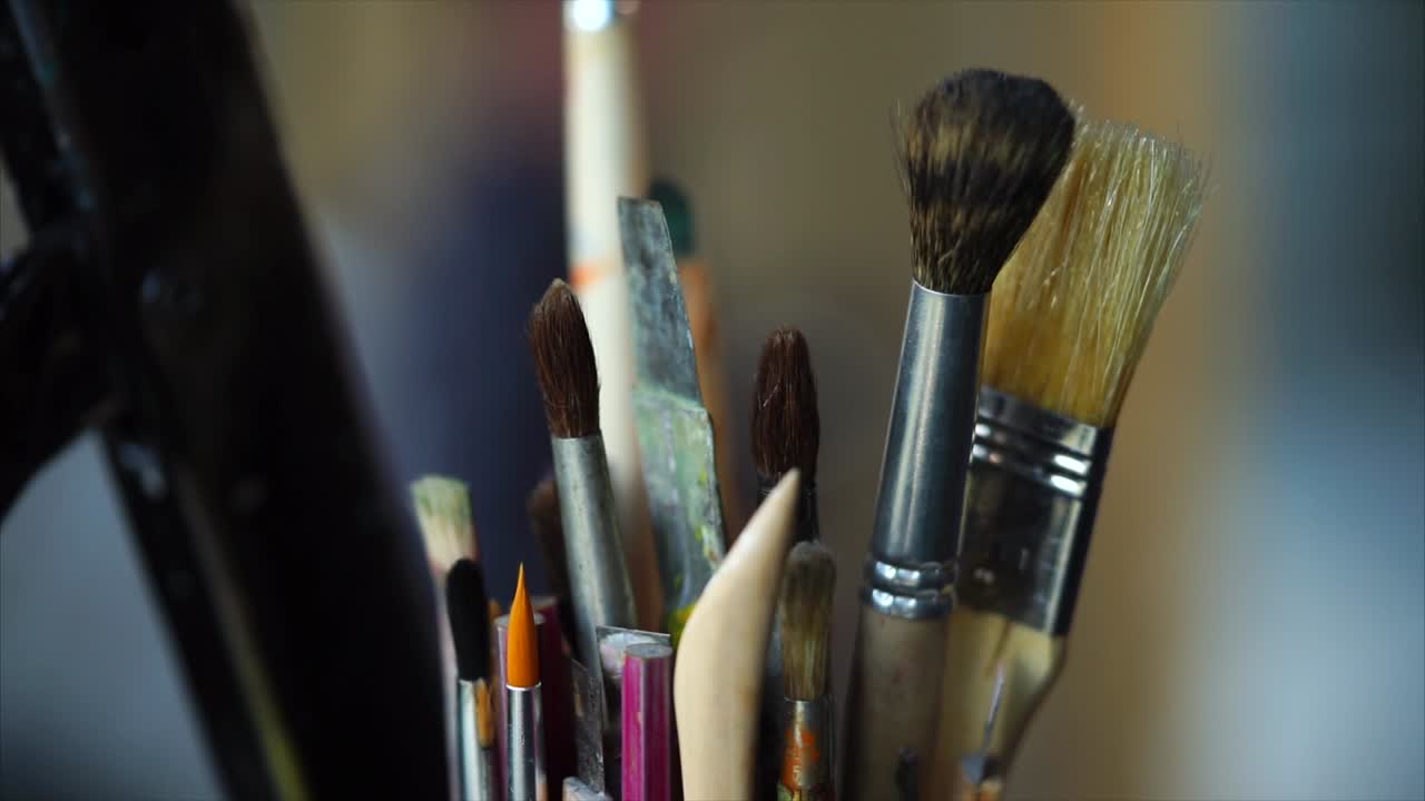 Close-up of a collection of paintbrushes