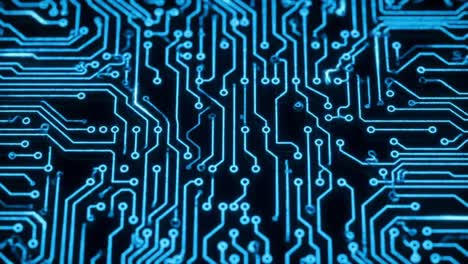 intricate circuit board design showcasing innovative technology with blue neon lines and complex pathways for electronic connectivity and functionality