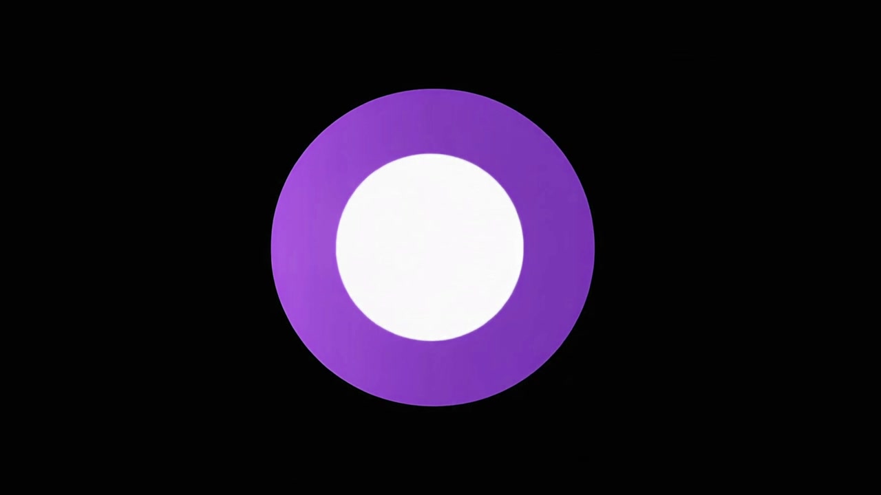 Cornice viola che si trasforma in un cerchio su sfondo nero.
