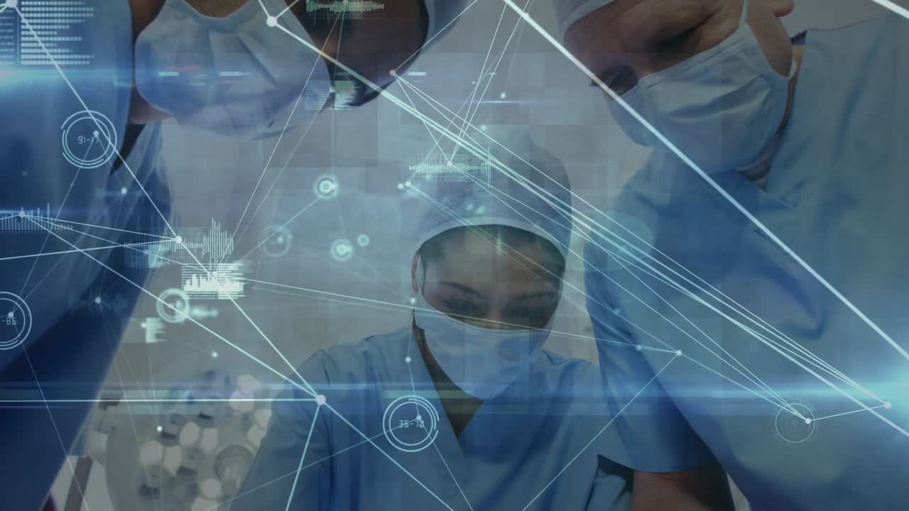 Animation of network of connections over diverse surgeons in operating theatre