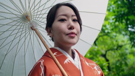 woman in traditional japanese kimono with umbrella