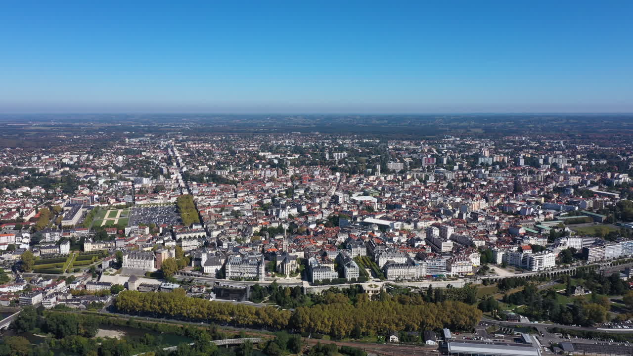 large aerial view of Pau sunny day France Pyrénées-Atlantiques department