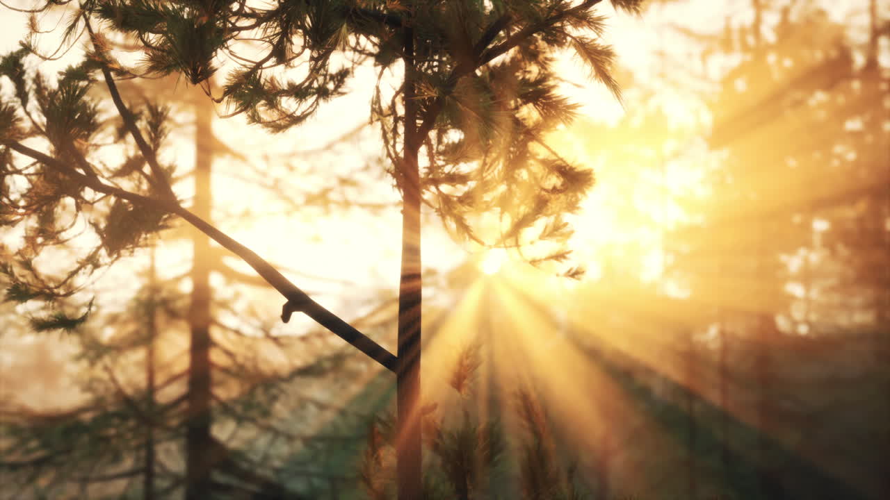 숲 속 의 나무 들 을 통해 빛나는 빛