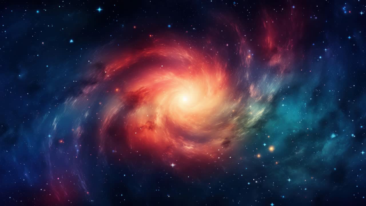 A mesmerizing cosmic swirl in vibrant colors, captured from a top-down angle