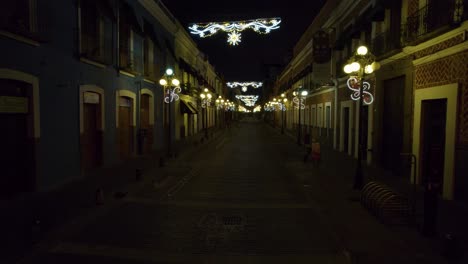 drone footage of the christmas light decorations in the streets