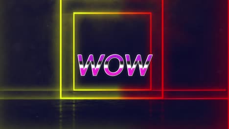 Animation of wow text over geometrical moving shapes