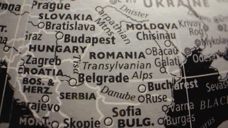 close-up view of eastern european countries on a globe