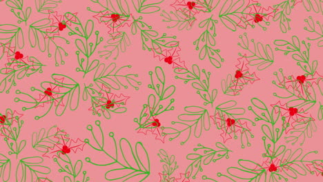 animación del patrón del santo y el muérdago sobre fondo rosa