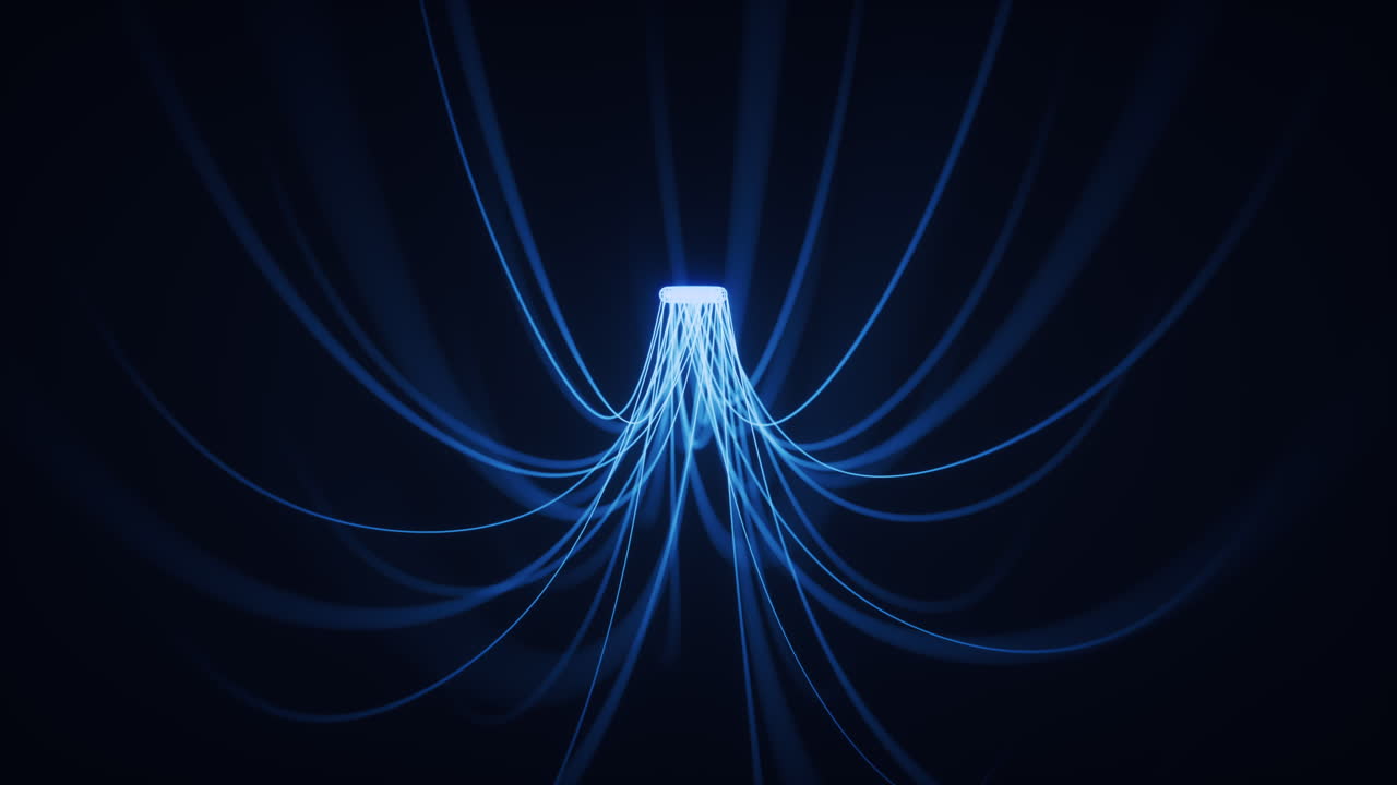 Glowing neon hanging lines, 3d rendering.