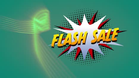 Flash-Sale-Text-über-Retro-Sprechblase-Vor-Digitalen-Wellen-Auf-Grünem-Hintergrund