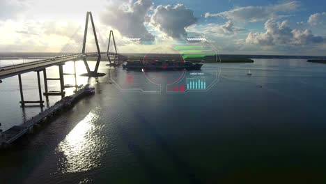 barco de carga de escaneo entrando en el puerto en charleston sc