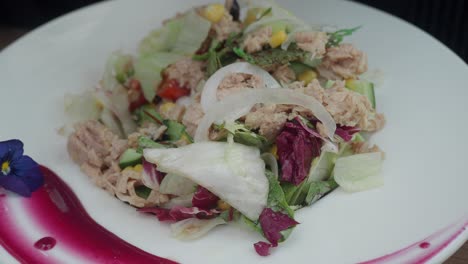 delicious tuna salad on a white plate