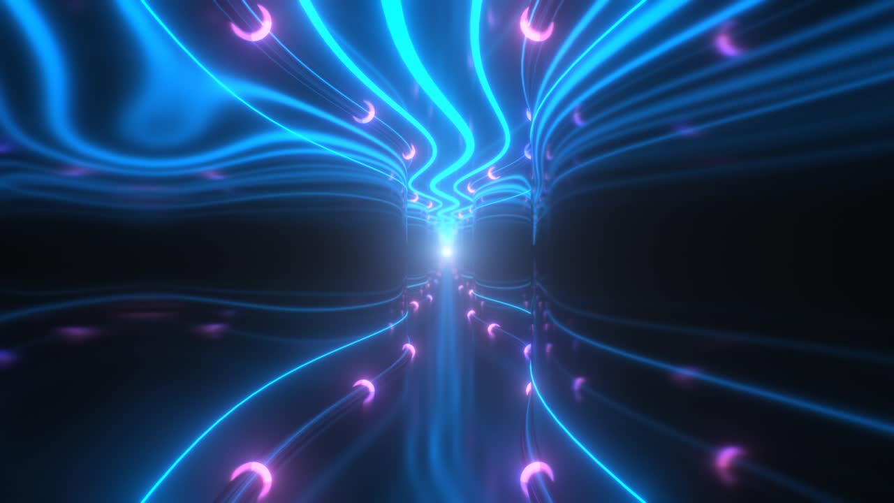 Endless Mirror Hallway With Retro Glowing Neon Lights 3D Tunnel Waves - 4K Seamless VJ Loop Motion Background Animation