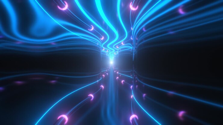 Endless Mirror Hallway With Retro Glowing Neon Lights 3D Tunnel Waves - 4K Seamless VJ Loop Motion Background Animation