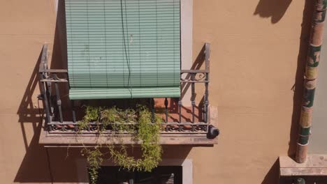 paloma volando desde el balcón de la fachada de un edificio