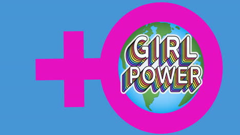 composition of text girls power, over globe in female symbol