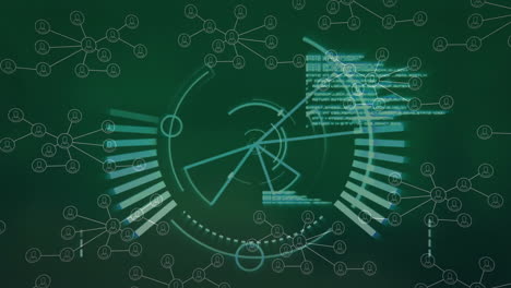 animation of digital data processing over scope scanning and networks of connections