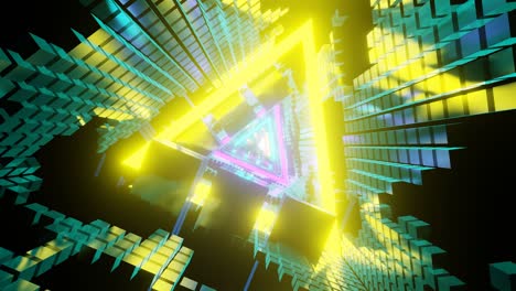un túnel triangular de color turquesa con un bucle brillante.