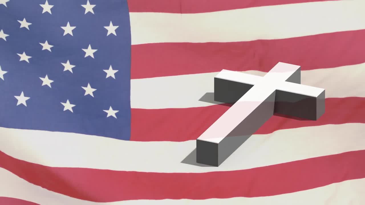 미국 국기를 흔들고 있는 기독교 십자가의 애니메이션