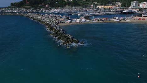 flying over varazze harbor in italy