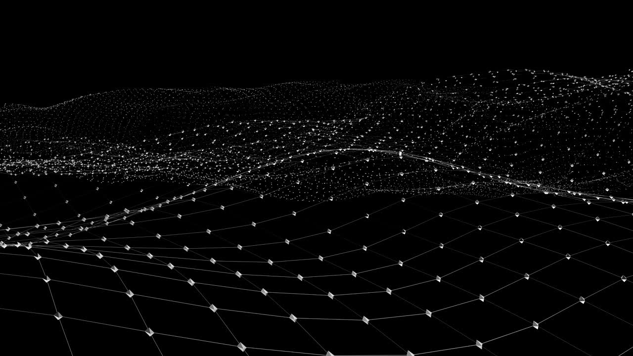 Background abstract digital wave and light square particles in organic motion. Wave of particles and grid. looped