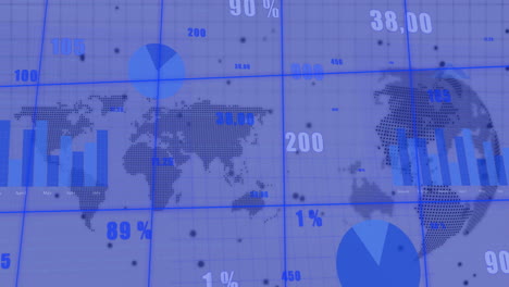 animación del procesamiento de datos financieros en el mapa del mundo y el globo