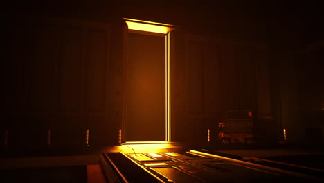 light entering an empty laboratory through an open door late at night