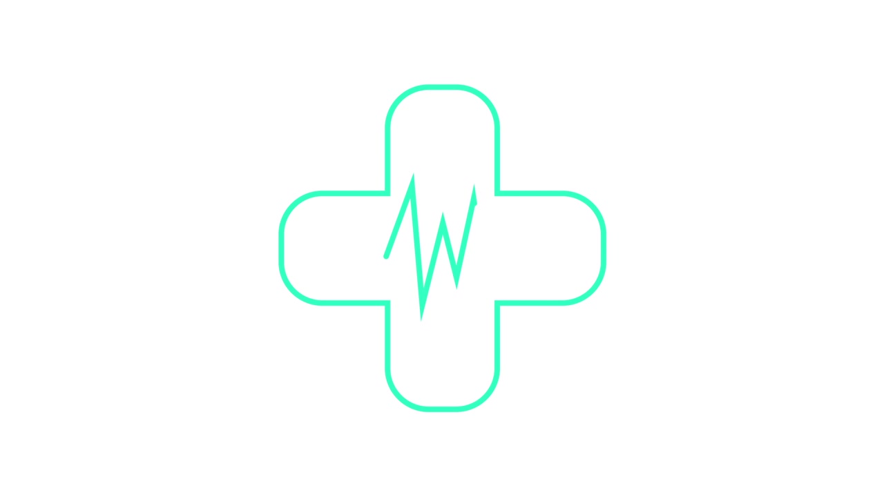 Animated Medical Cross with Heartbeat Line on White Background