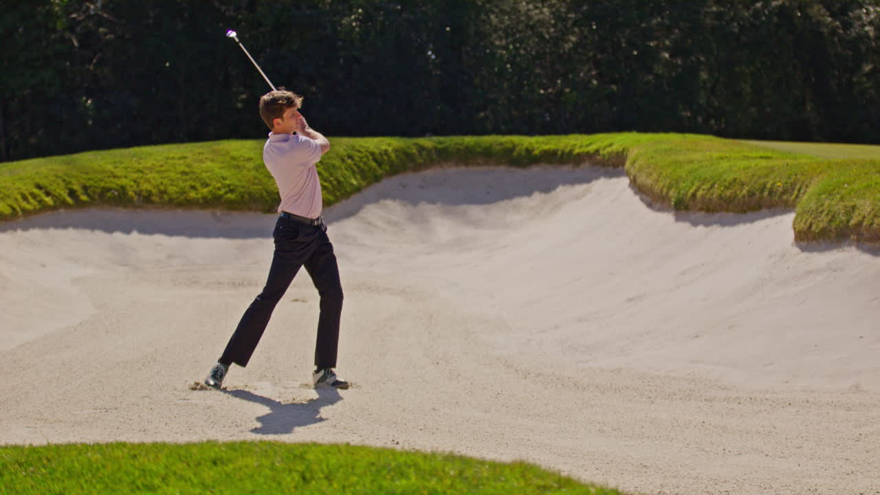 Young golfer playing on a sunny spring day in Switzerland, showcasing precise chipping, putting, bunker, and approach shots. Perfect for sports, lifestyle, and outdoor themes.