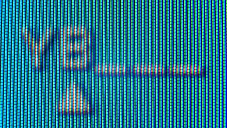 pixels in the working old analog tv screen close up. red, blue and green dot create the image on the screen. analogue retro tv settings menu in extreme close up