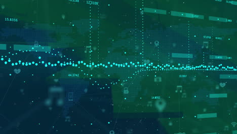 Animation-Der-Datenverarbeitung-über-Stadtbild-Und-Grünem-Hintergrund