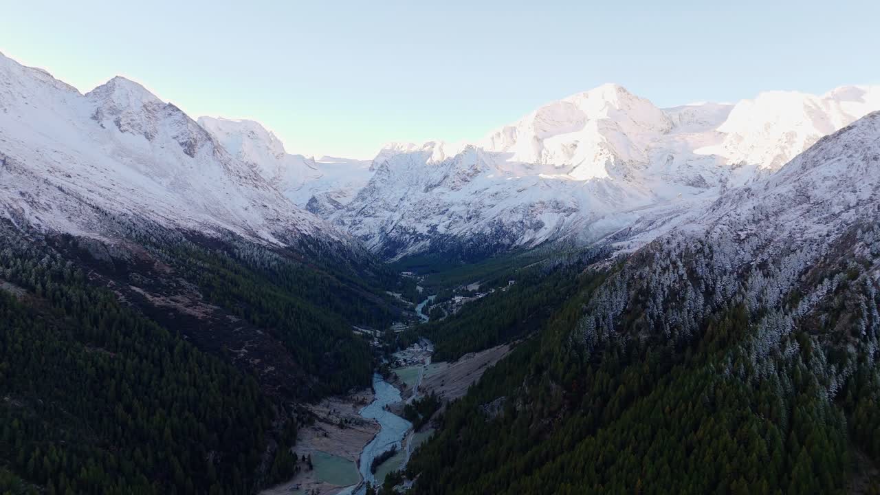 Flight over Borgne d'Arolla in Wallis Switzerland. In the Background you can see the swiss alps (Mon Collon)