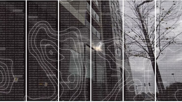 Animation of data processing over cityscape
