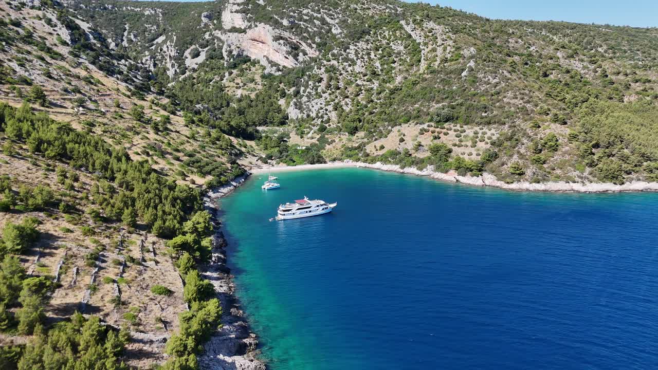 Aerial drone view of boats ships cruise sail sailing croatia adriatic sea yachts Dalmatian coast balkans