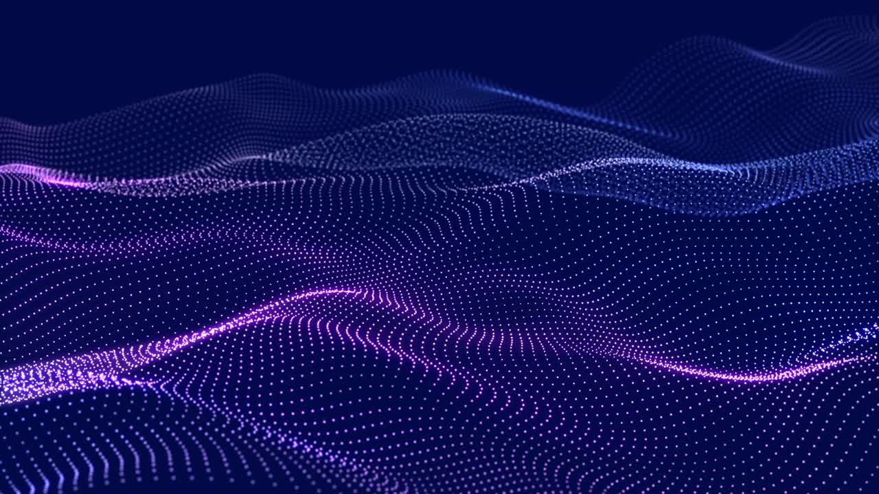 Dynamic wave with many dots. Abstract motion background of colored dots. Technology or science. 3d rendering Seamless loop. 4K