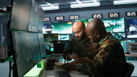 team of soldiers doing job in hq base of operations