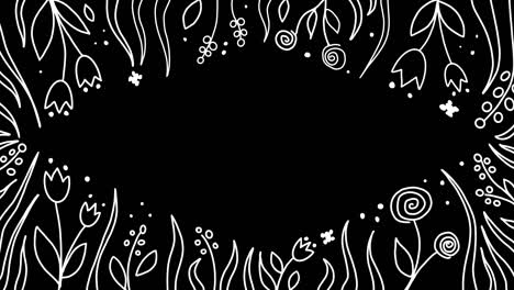 set of hand-drawn loop animation cute text template with leafs, berrys and flowers in doodle style on transparent background. alpha channel. geometric frames, square, oval and rhombus.