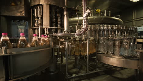 automated beverage bottling line in a factory