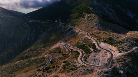 drone shot circling the llogara mountain pass, sunny, summer day in albania