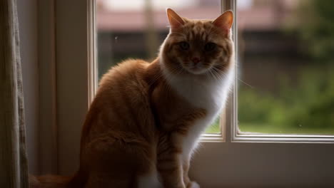 ginger cat sitting by the window