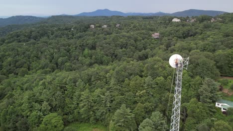 aerial fly by communications tower in sampson nc, north carolina