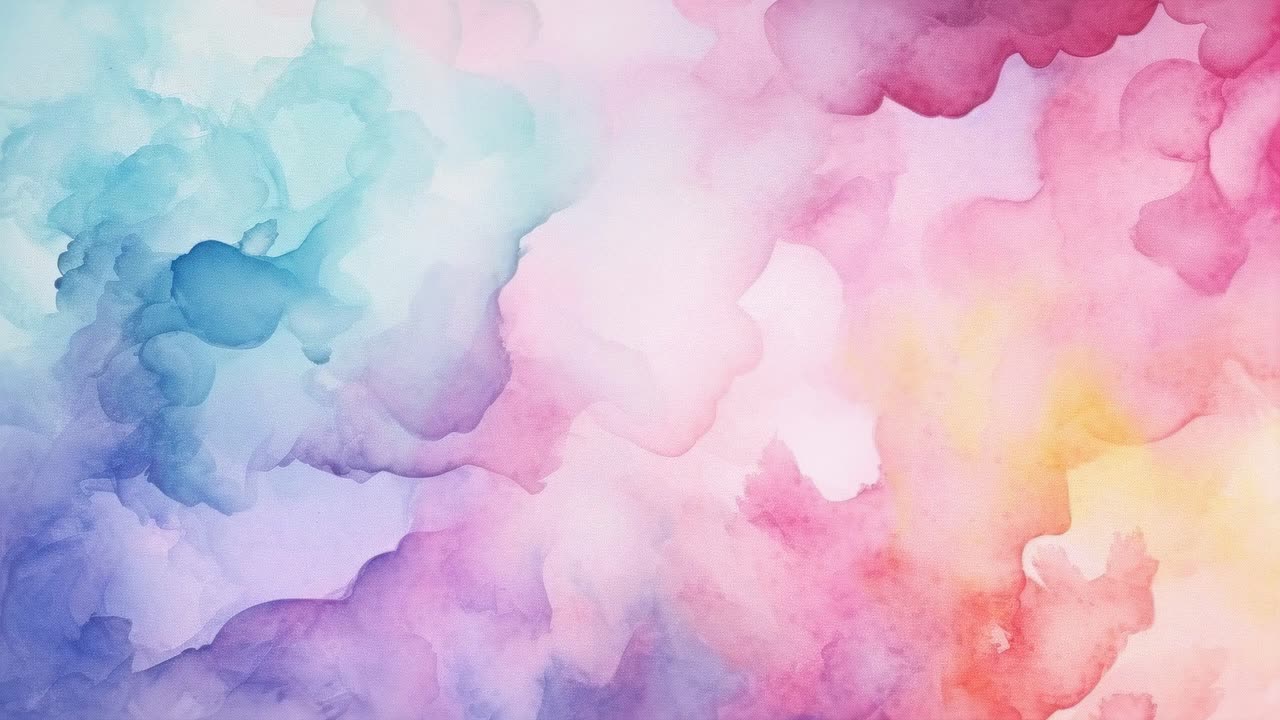 Abstract watercolor clouds in pastel hues, viewed from a top-down angle, creating a dreamy, ethereal