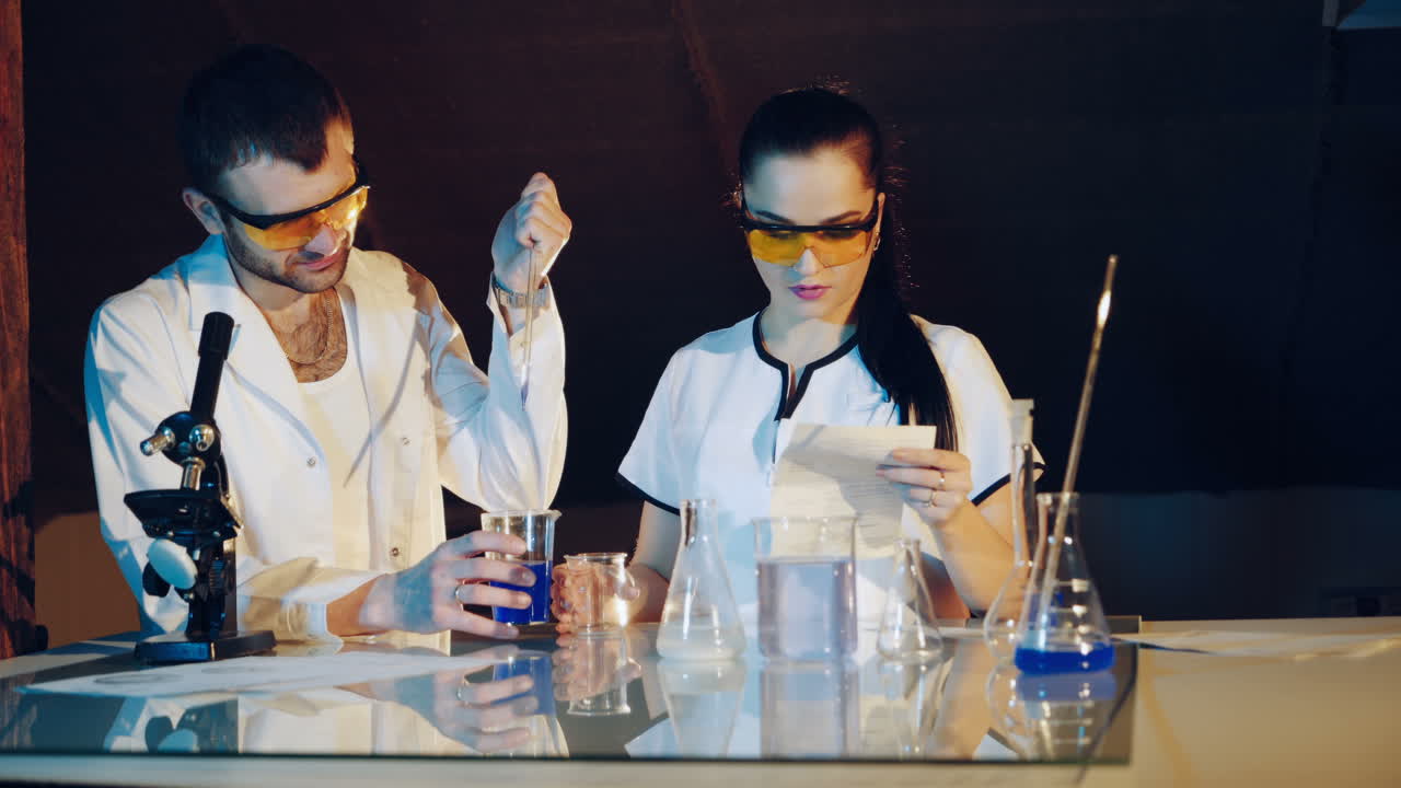 Scientists are experimenting with measuring pH in a chemical laboratory. Medical scientific equipment